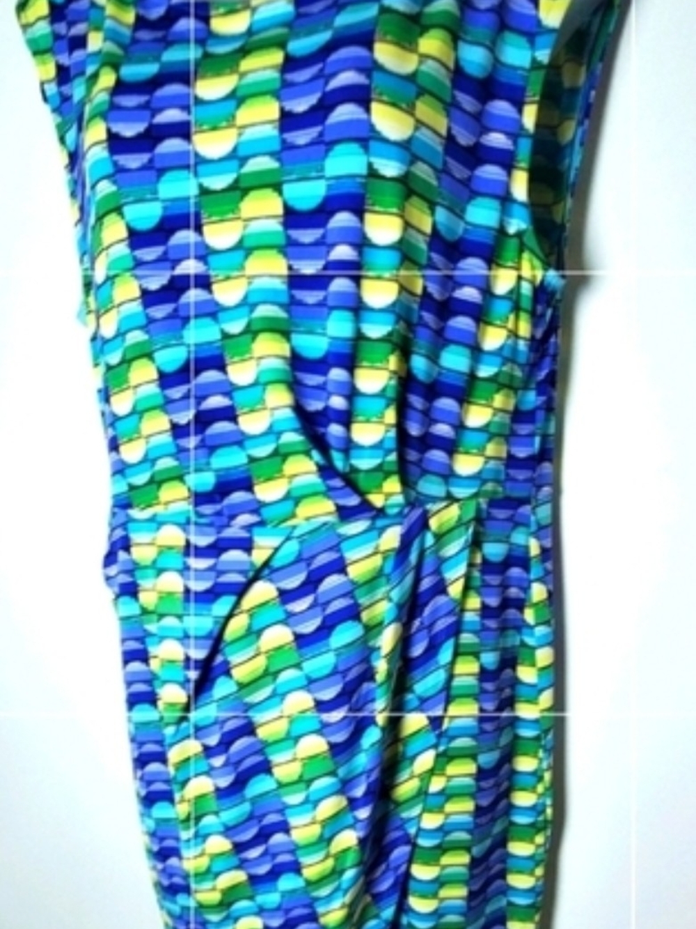 Liz Claiborne Blue, Green & Yellow Wave-Print Midi Dress